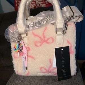 Madden Girl Cream and Pink Fuzzy Handbag